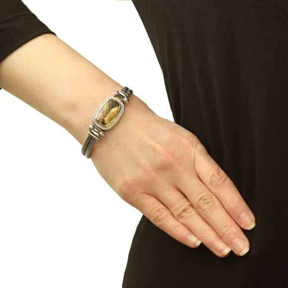 David Yurman Noblesse Lemon Quartz Diamond Bangle Bracelet 6 1/2" - 925 Gold 18k - Picture 2 of 6